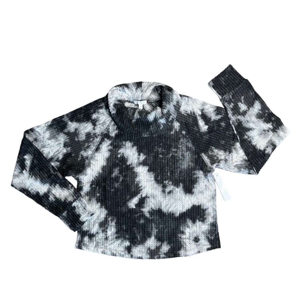 ABOUND Charcoal Gray Tie Dye Waffle Turtleneck Long Sleeve Sweater Women Size XS